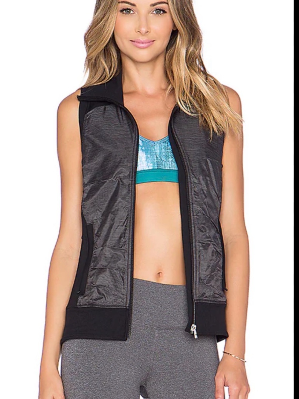 ALO Yoga Black Charcoal Grey Lakeside Full Zip Quilted Athletic Vest S